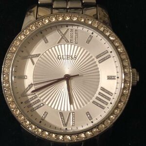 Guess Allure Analogue 42mm Paved Silver Watch W0329L1 Authentic Genuine Working